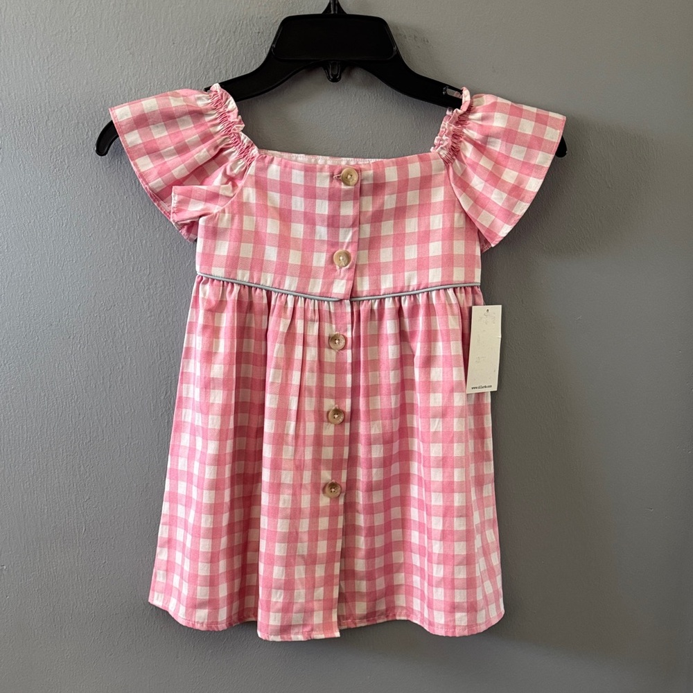 Copper Key Pink Checkered Dress with Ruffle Sleeves